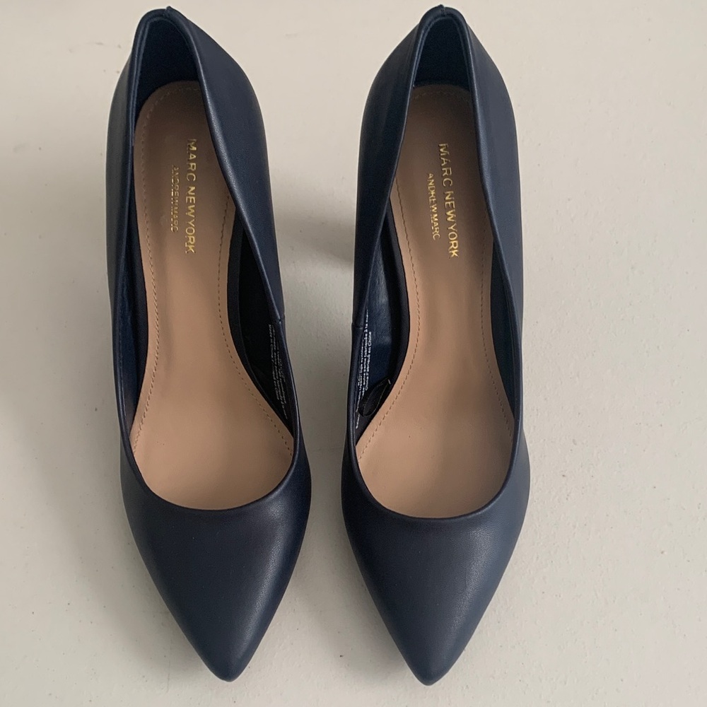 Marc New York Navy Pointed-Toe Heels with Gold Accent - Picture 3 of 7